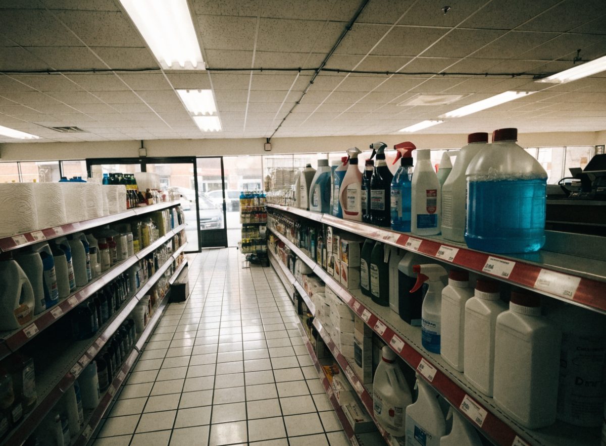 Household and cleaning supplies aisle